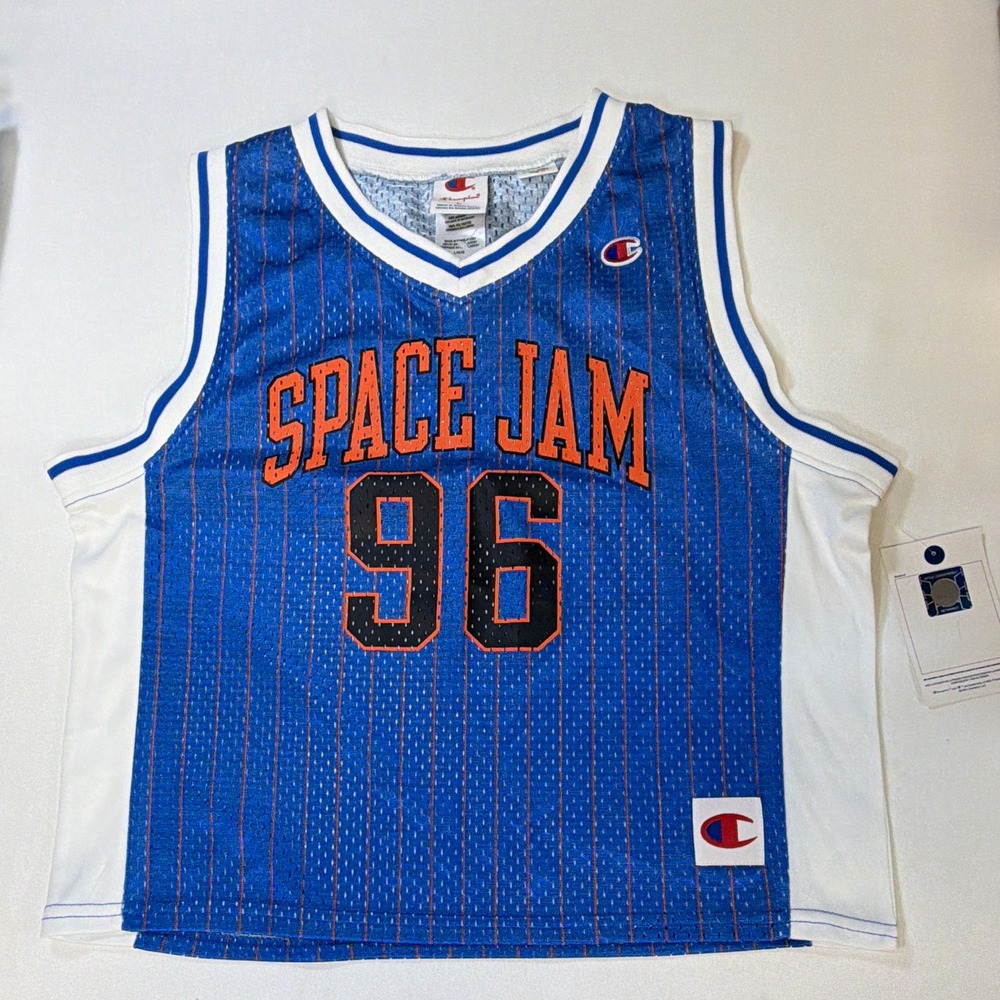 Champion Space Jam 30th Anniversary Mesh Jersey Tank V-Neck Blue White L RN49314